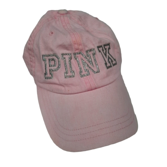 Victoria's Secret PINK Baseball Hat Women's Light Pink‎ Silver Embroidered - Picture 1 of 7